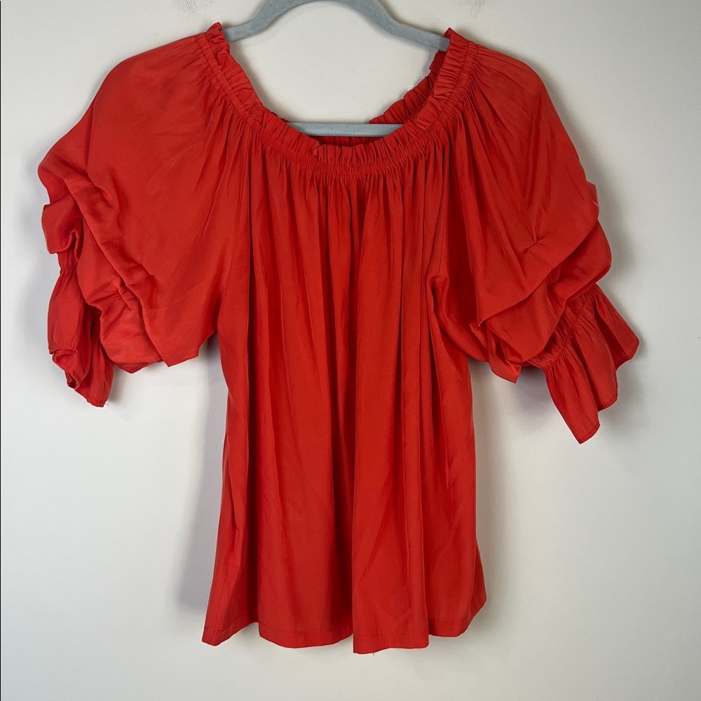 Mersea $168 Red Ruffle Blouse Size Small‎